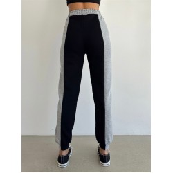 Pantaloni dama casual negru tip jogger cu dungi laterale gri