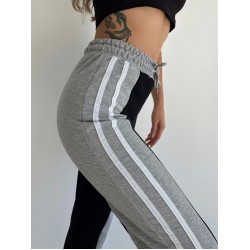 Pantaloni dama casual negru tip jogger cu dungi laterale gri