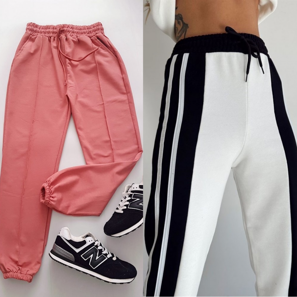 SET 2 Pantaloni dama bumbac superbi sport-casual alb si roz