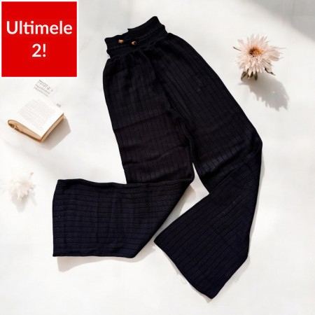 Pantaloni dama din tricot GROS negri cu snur in talie