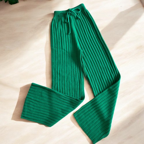 Pantaloni dama din tricot GROS  verzi cu snur in talie
