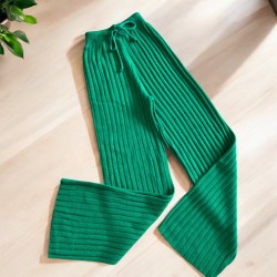 Pantaloni dama din tricot GROS  verzi cu snur in talie