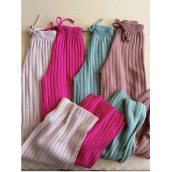 Pantaloni dama din tricot GROS bleu cu snur in talie