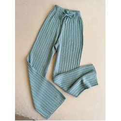 Pantaloni dama din tricot GROS bleu cu snur in talie