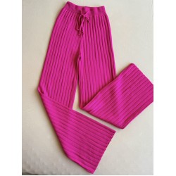 Pantaloni dama din tricot GROS roz cu snur in talie