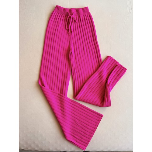 Pantaloni dama din tricot GROS roz cu snur in talie