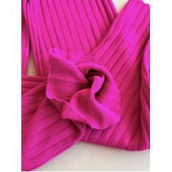 Pantaloni dama din tricot GROS roz cu snur in talie