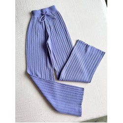 Pantaloni dama din tricot mov cu snur in talie