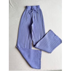 Pantaloni dama din tricot mov cu snur in talie