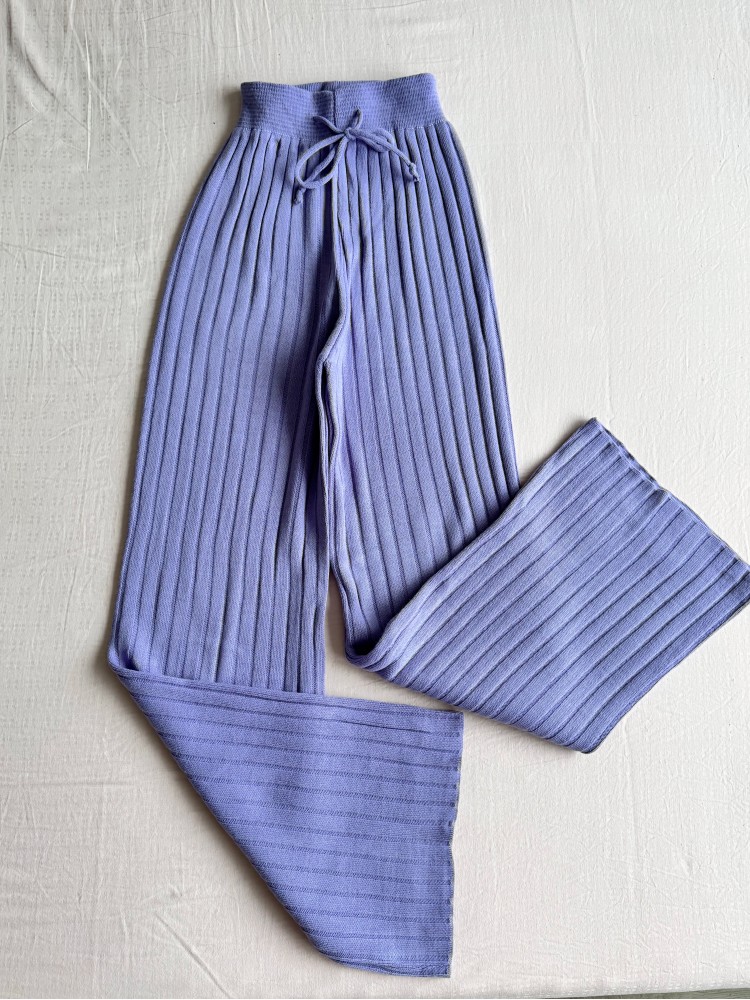 Pantaloni dama din tricot mov cu snur in talie Pantaloni dama din tricot mov cu snur in talie