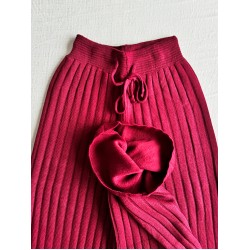 Pantaloni dama din tricot GROS visinii cu snur in talie