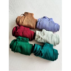 Pantaloni dama din tricot GROS visinii cu snur in talie
