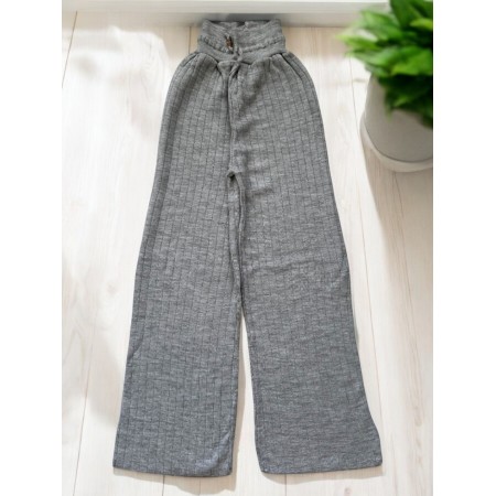 Pantaloni dama din tricot gri cu snur in talie