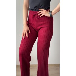 Pantaloni dama din tricot GROS visinii cu snur in talie