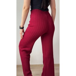Pantaloni dama din tricot GROS visinii cu snur in talie