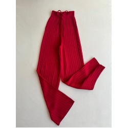 Pantaloni dama din tricot GROS rosii cu snur in talie
