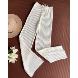 Pantaloni dama din tricot SUBTIRE albi cu snur in talie