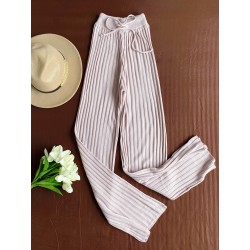 Pantaloni dama din tricot SUBTIRE roz deschis cu snur in talie