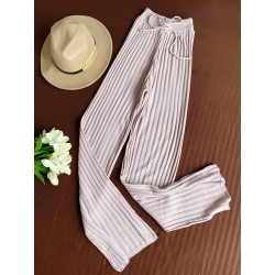 Pantaloni dama din tricot SUBTIRE roz deschis cu snur in talie