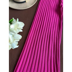 Pantaloni dama din tricot SUBTIRE roz fuchsia cu snur in talie