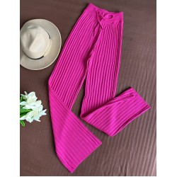 Pantaloni dama din tricot SUBTIRE roz fuchsia cu snur in talie