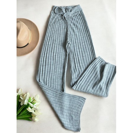 Pantaloni dama din tricot SUBTIRE gri cu snur in talie