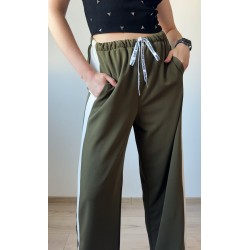 Pantaloni dama sport casual lungi cu dungi - khaki