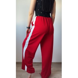 Pantaloni dama sport casual lungi cu dungi - rosii