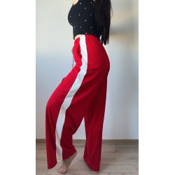 Pantaloni dama sport casual lungi cu dungi - rosii