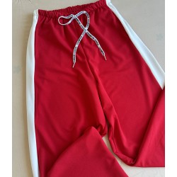 Pantaloni dama sport casual lungi cu dungi - rosii