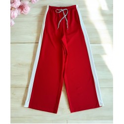 Pantaloni dama sport casual lungi cu dungi - rosii