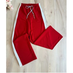 Pantaloni dama sport casual lungi cu dungi - rosii