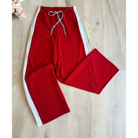 Pantaloni dama sport casual lungi cu dungi - rosii