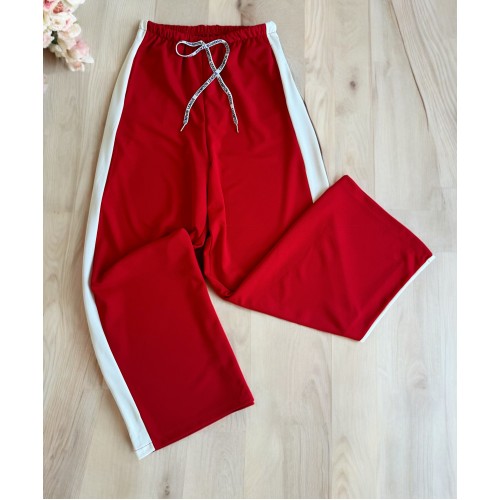 Pantaloni dama sport casual lungi cu dungi - rosii