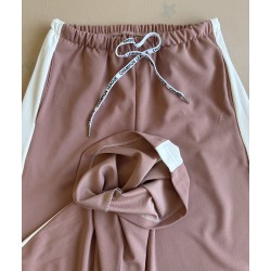 Pantaloni dama sport casual lungi cu dungi - roz pudra