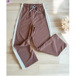 Pantaloni dama sport casual lungi cu dungi - roz pudra