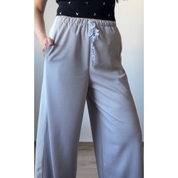 Pantaloni dama sport casual lungi cu dungi -  gri