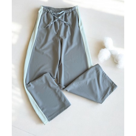 Pantaloni dama sport casual lungi cu dungi -  gri