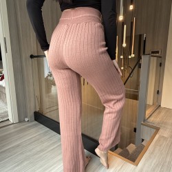 Pantaloni dama din tricot GROS maro cu snur in talie