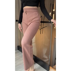 Pantaloni dama din tricot GROS maro cu snur in talie