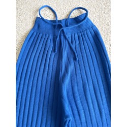 Pantaloni dama din tricot albastru electric  cu snur in talie