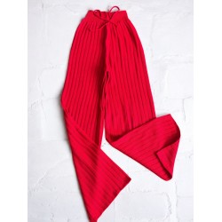 Pantaloni dama din tricot GROS corai cu snur in talie