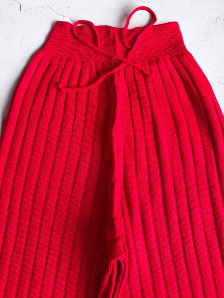 Pantaloni dama din tricot GROS corai cu snur in talie