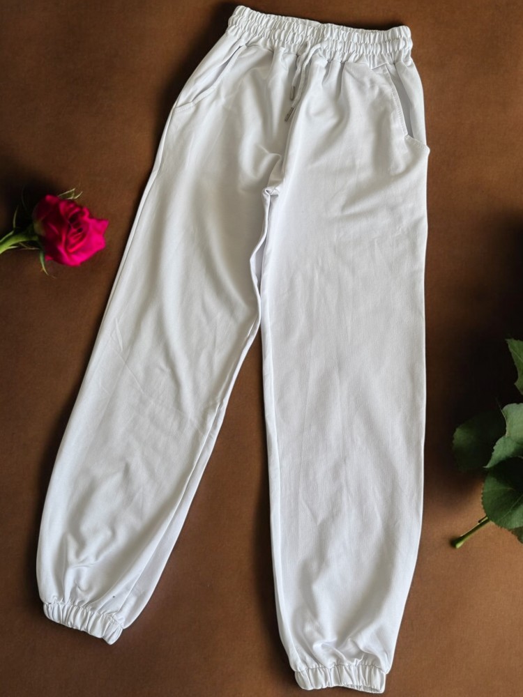 Pantaloni dama din bumbac fin alb cu snur in talie