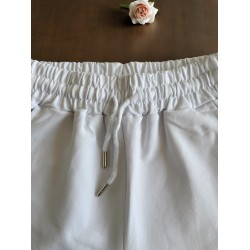 Pantaloni dama din bumbac fin alb cu snur in talie