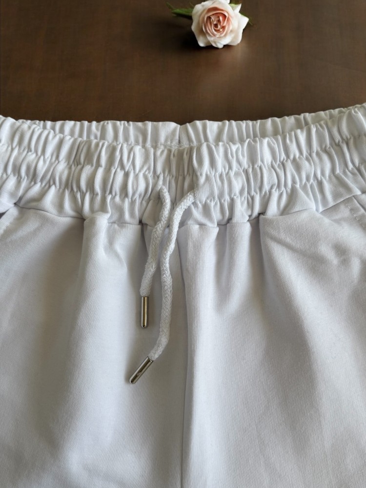 Pantaloni dama din bumbac fin alb cu snur in talie