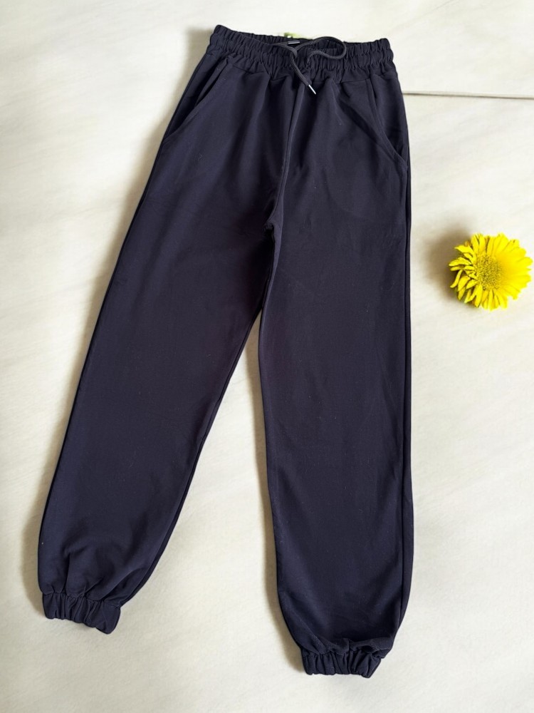 Pantaloni dama din bumbac fin negri cu snur in talie