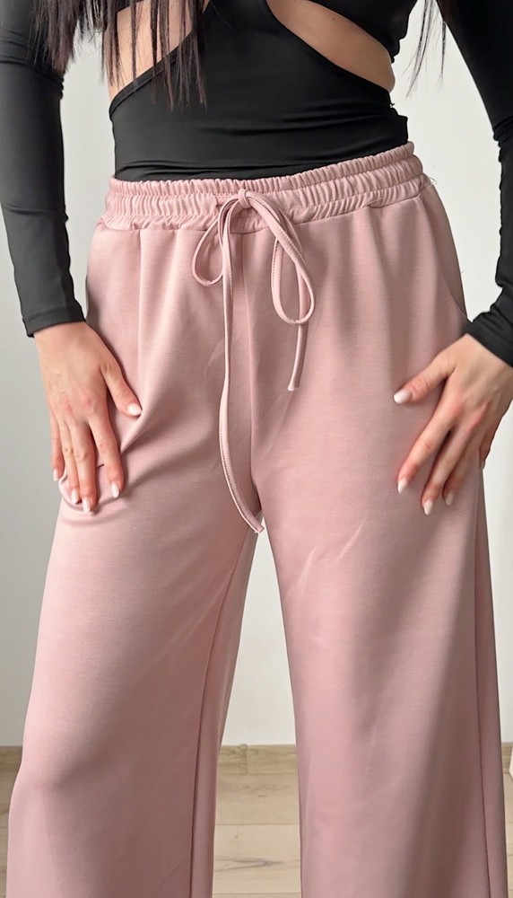 Pantaloni dama casual roz pudra foarte versatili cu snur in talie