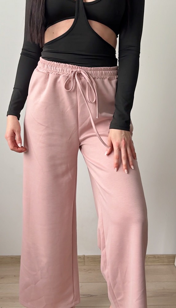 Pantaloni dama casual roz pudra foarte versatili cu snur in talie