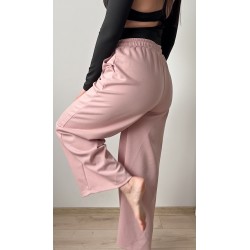 Pantaloni dama casual roz pudra foarte versatili cu snur in talie
